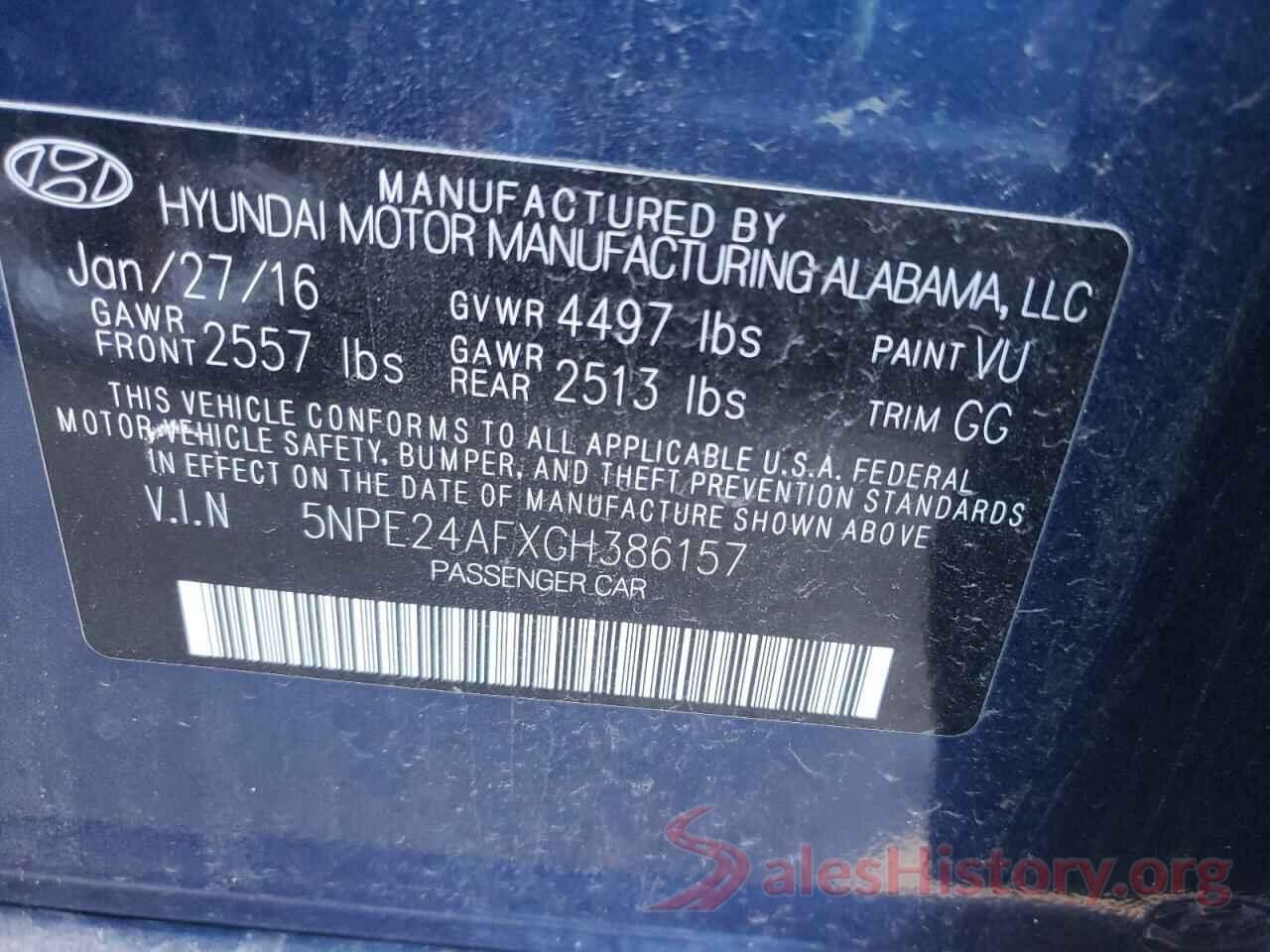 5NPE24AFXGH386157 2016 HYUNDAI SONATA