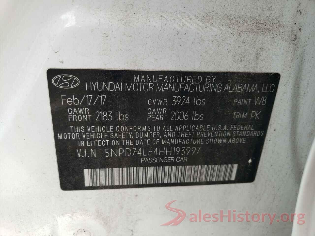 5NPD74LF4HH193997 2017 HYUNDAI ELANTRA