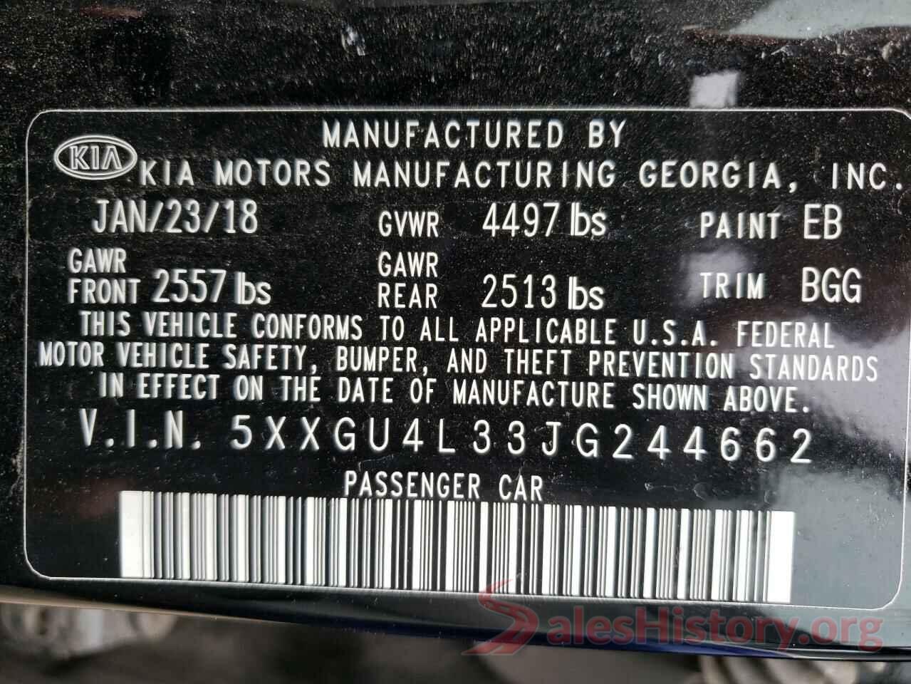 5XXGU4L33JG244662 2018 KIA OPTIMA