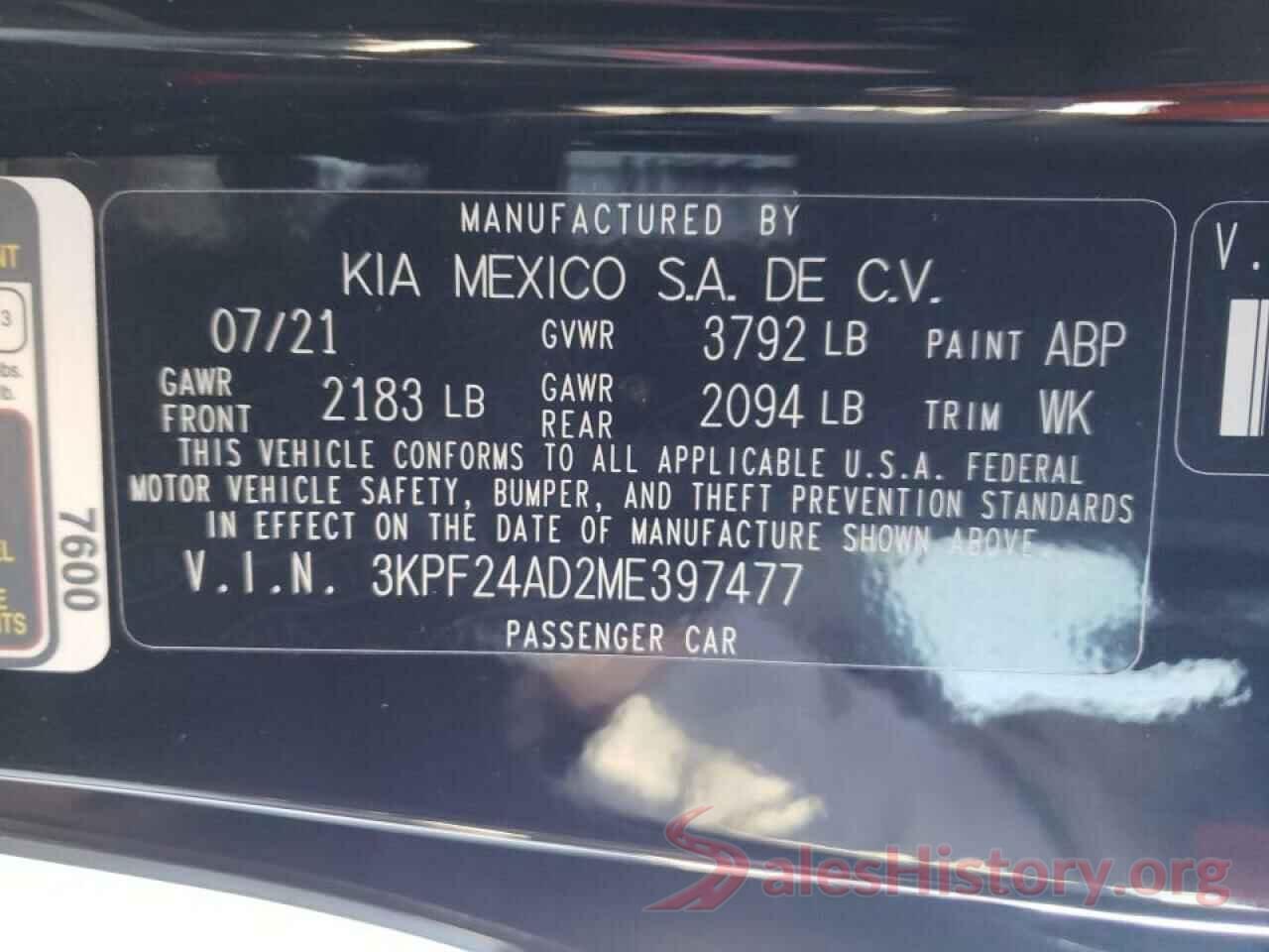 3KPF24AD2ME397477 2021 KIA FORTE