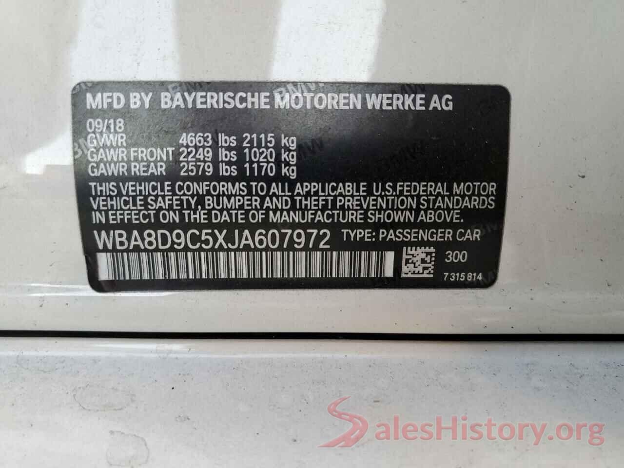 WBA8D9C5XJA607972 2018 BMW 3 SERIES