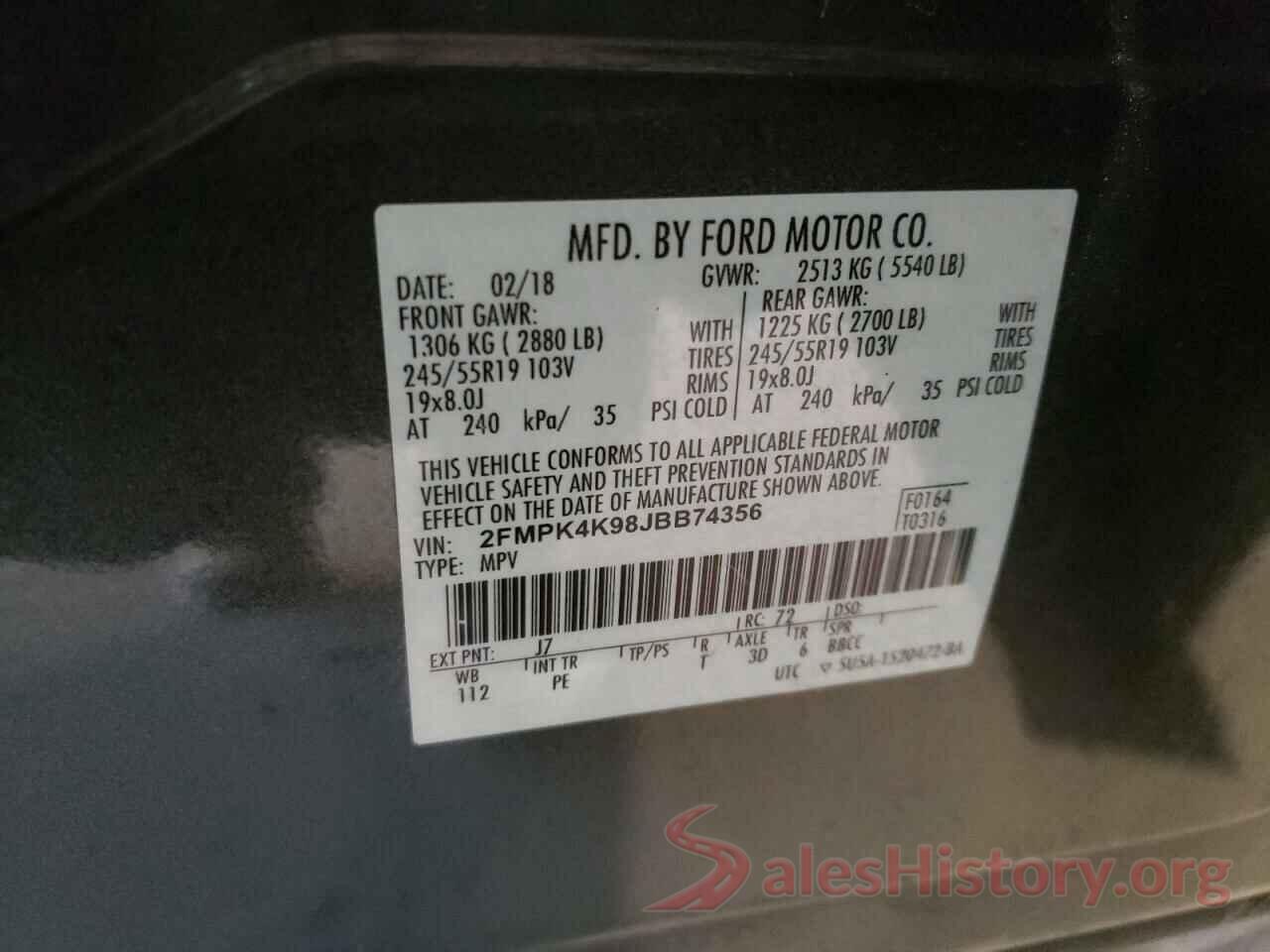 2FMPK4K98JBB74356 2018 FORD EDGE