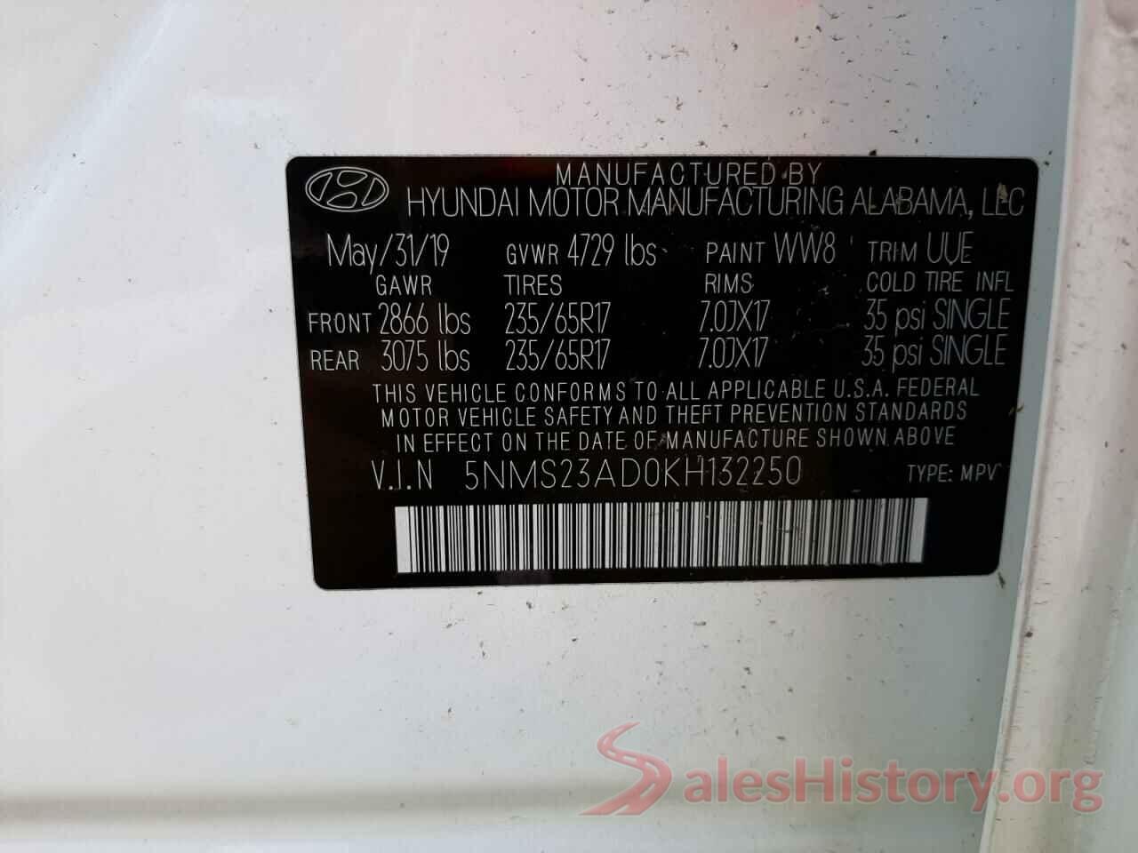 5NMS23AD0KH132250 2019 HYUNDAI SANTA FE