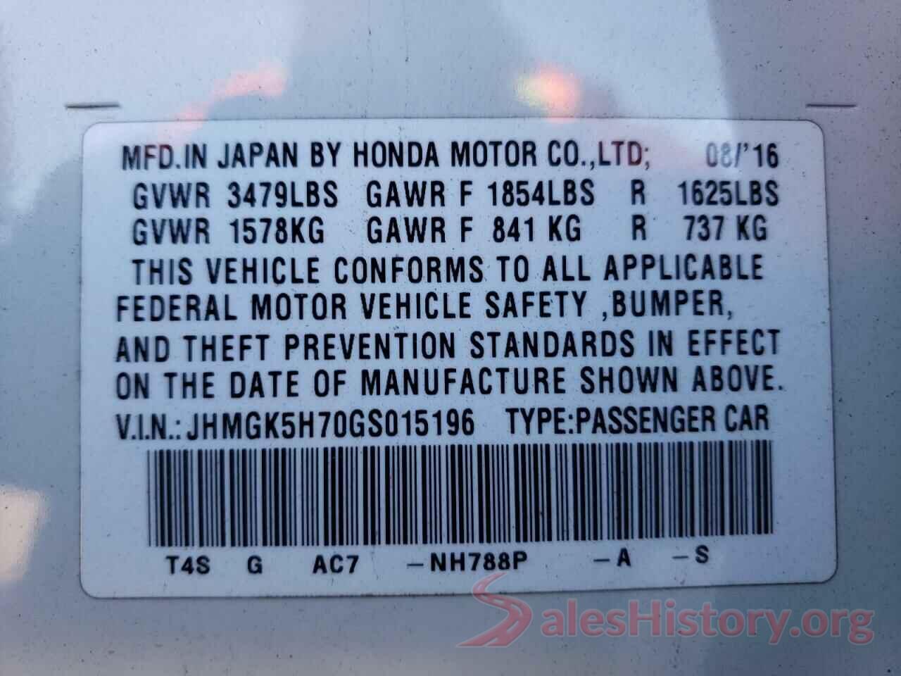 JHMGK5H70GS015196 2016 HONDA FIT