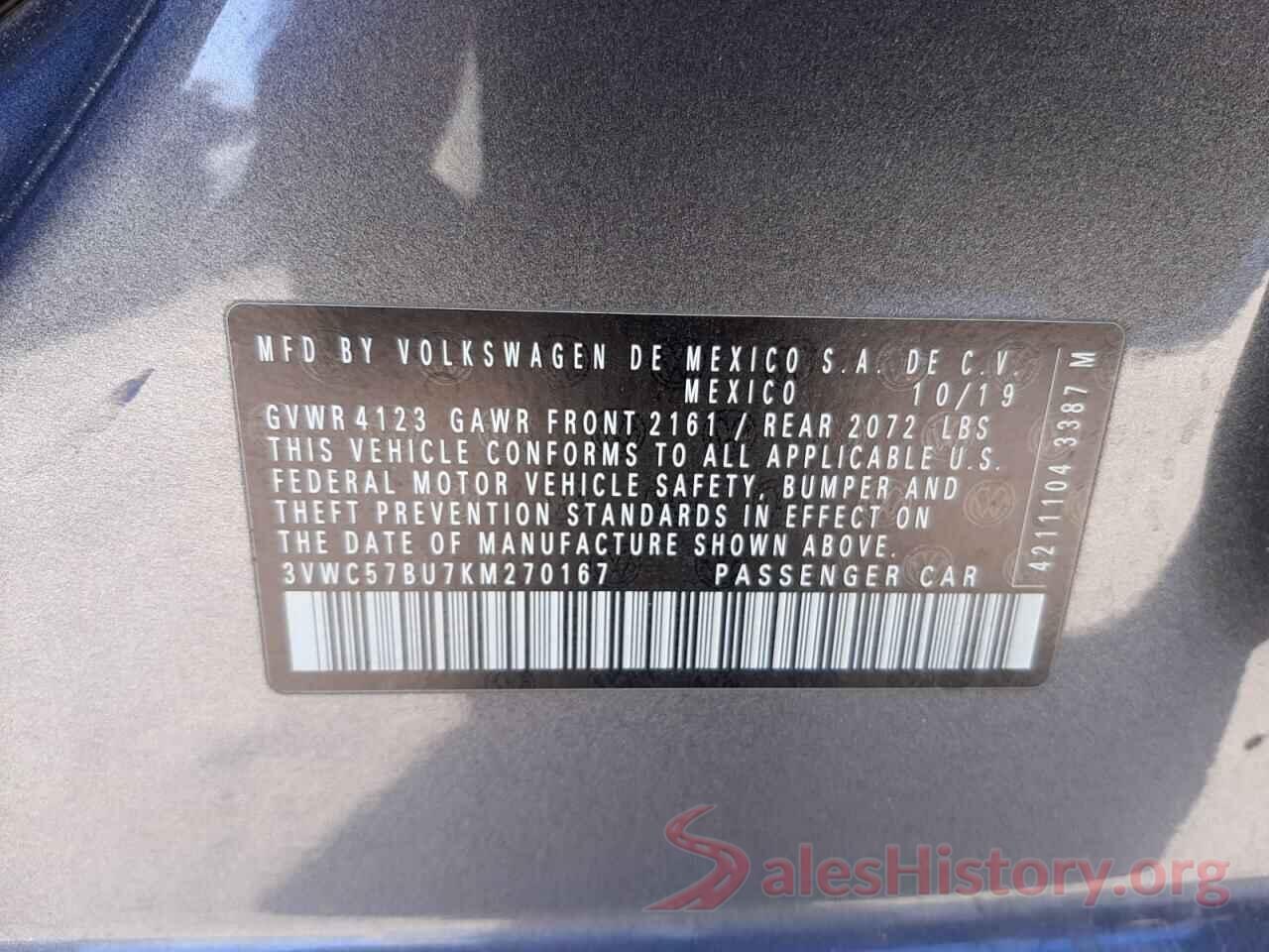 3VWC57BU7KM270167 2019 VOLKSWAGEN JETTA