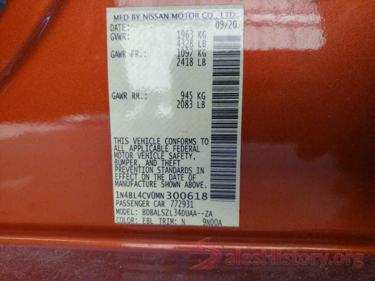 1N4BL4CV0MN300618 2021 NISSAN ALTIMA