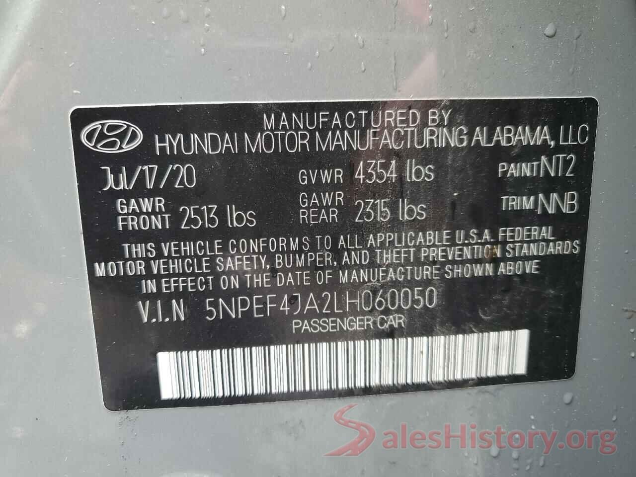 5NPEF4JA2LH060050 2020 HYUNDAI SONATA