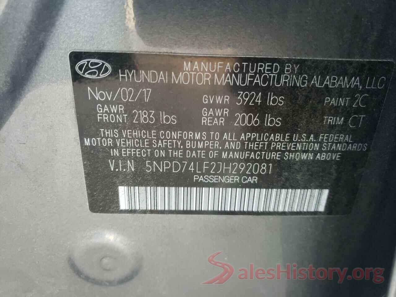 5NPD74LF2JH292081 2018 HYUNDAI ELANTRA