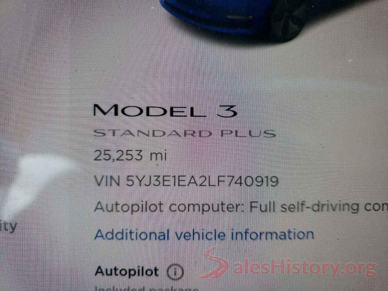 5YJ3E1EA2LF740919 2020 TESLA MODEL 3