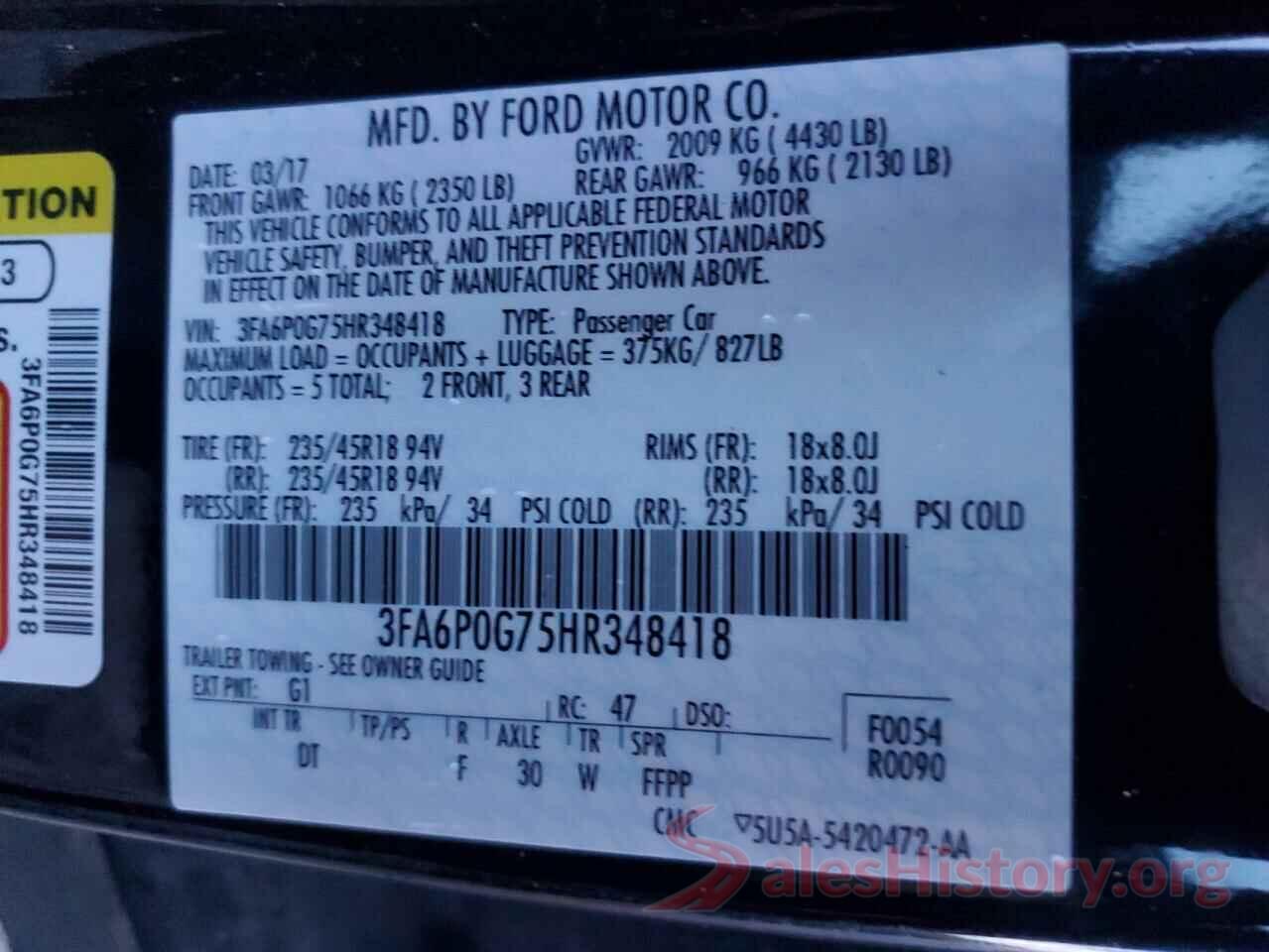 3FA6P0G75HR348418 2017 FORD FUSION