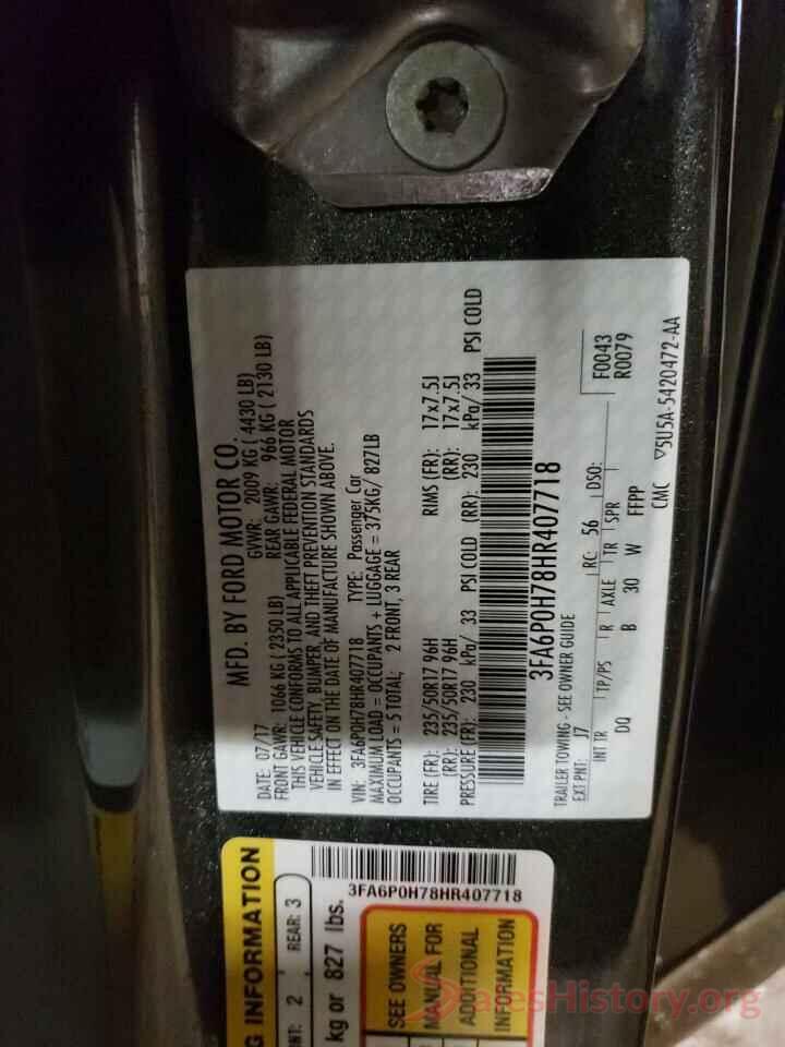 3FA6P0H78HR407718 2017 FORD FUSION