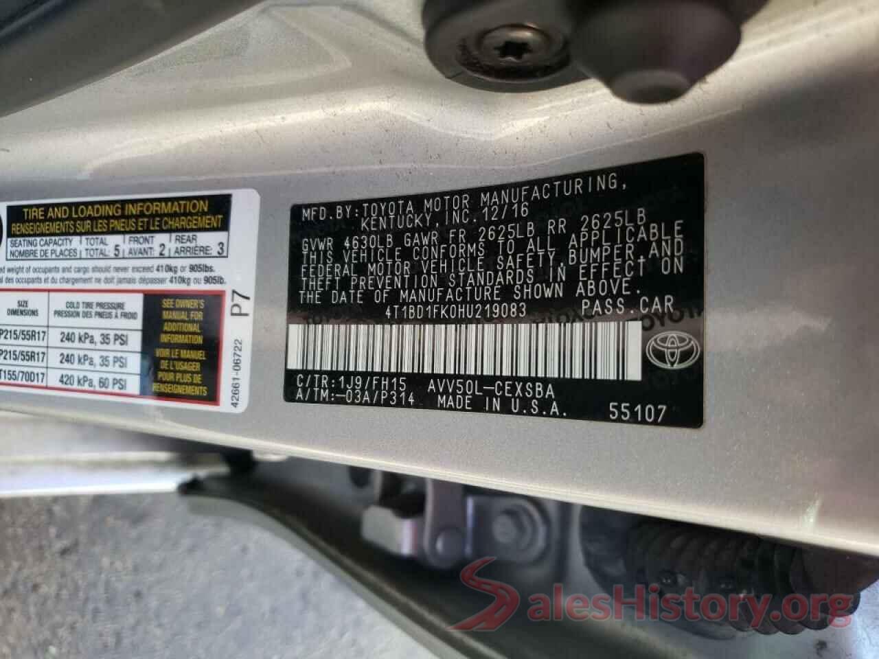 4T1BD1FK0HU219083 2017 TOYOTA CAMRY