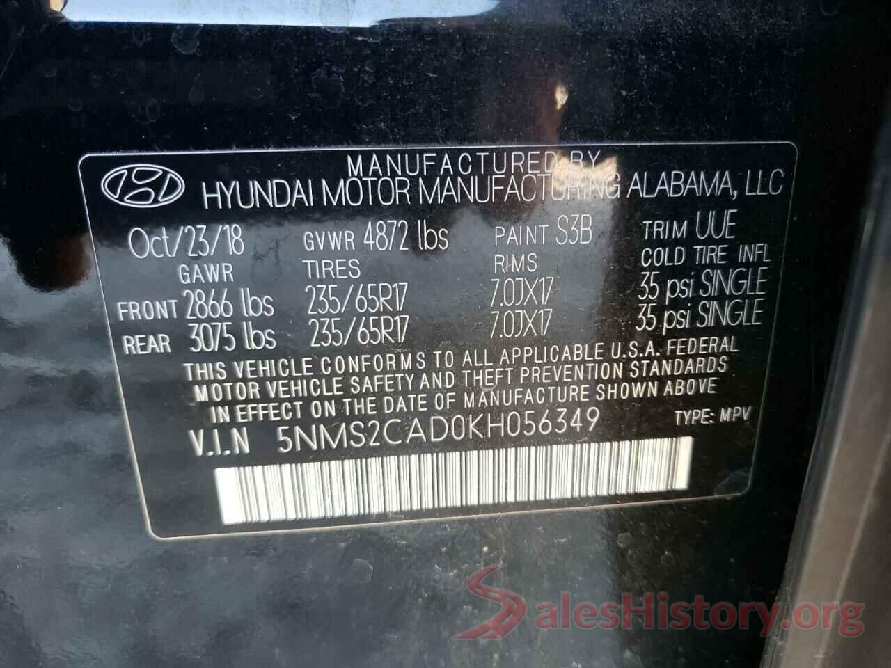 5NMS2CAD0KH056349 2019 HYUNDAI SANTA FE