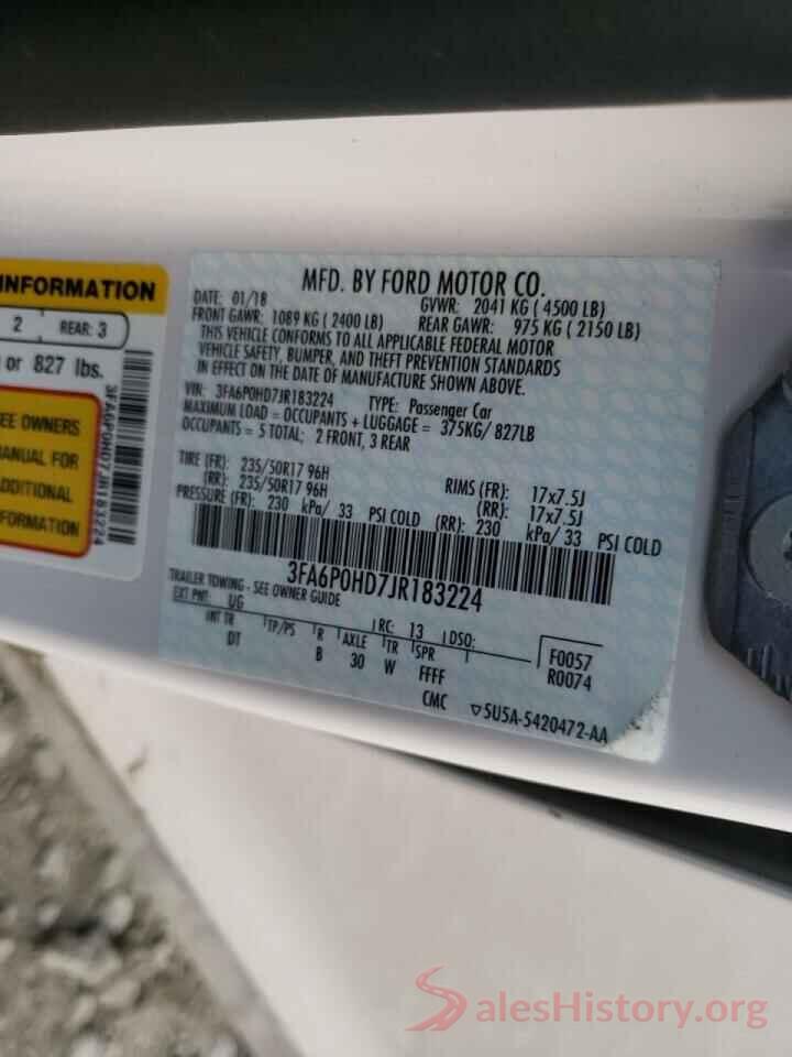 3FA6P0HD7JR183224 2018 FORD FUSION