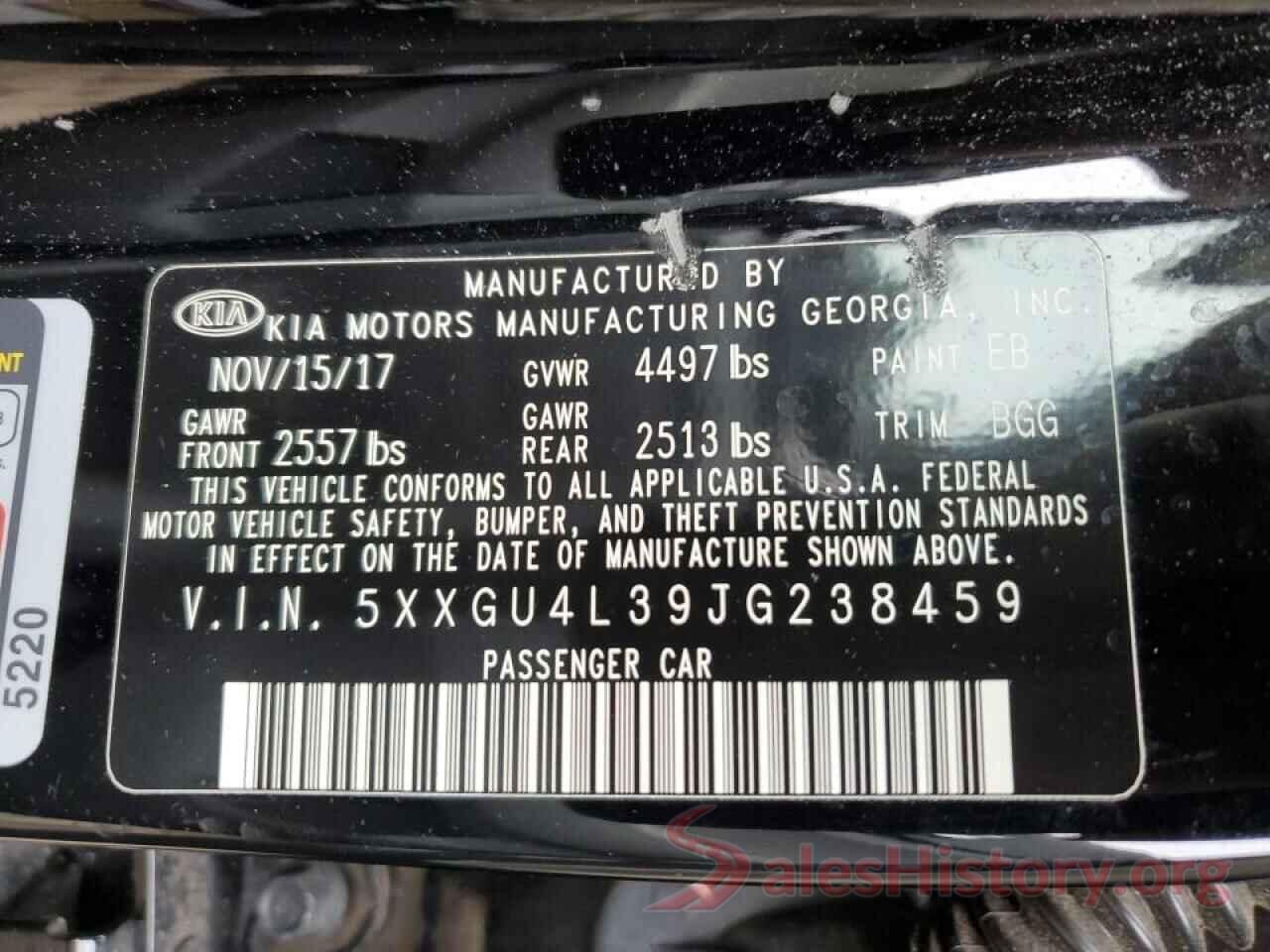 5XXGU4L39JG238459 2018 KIA OPTIMA