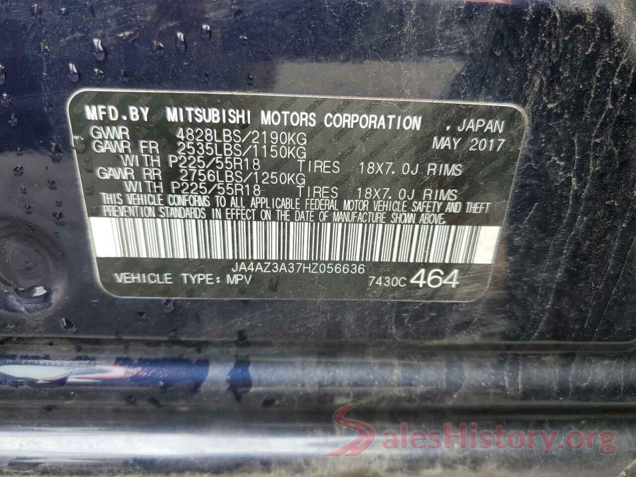 JA4AZ3A37HZ056636 2017 MITSUBISHI OUTLANDER