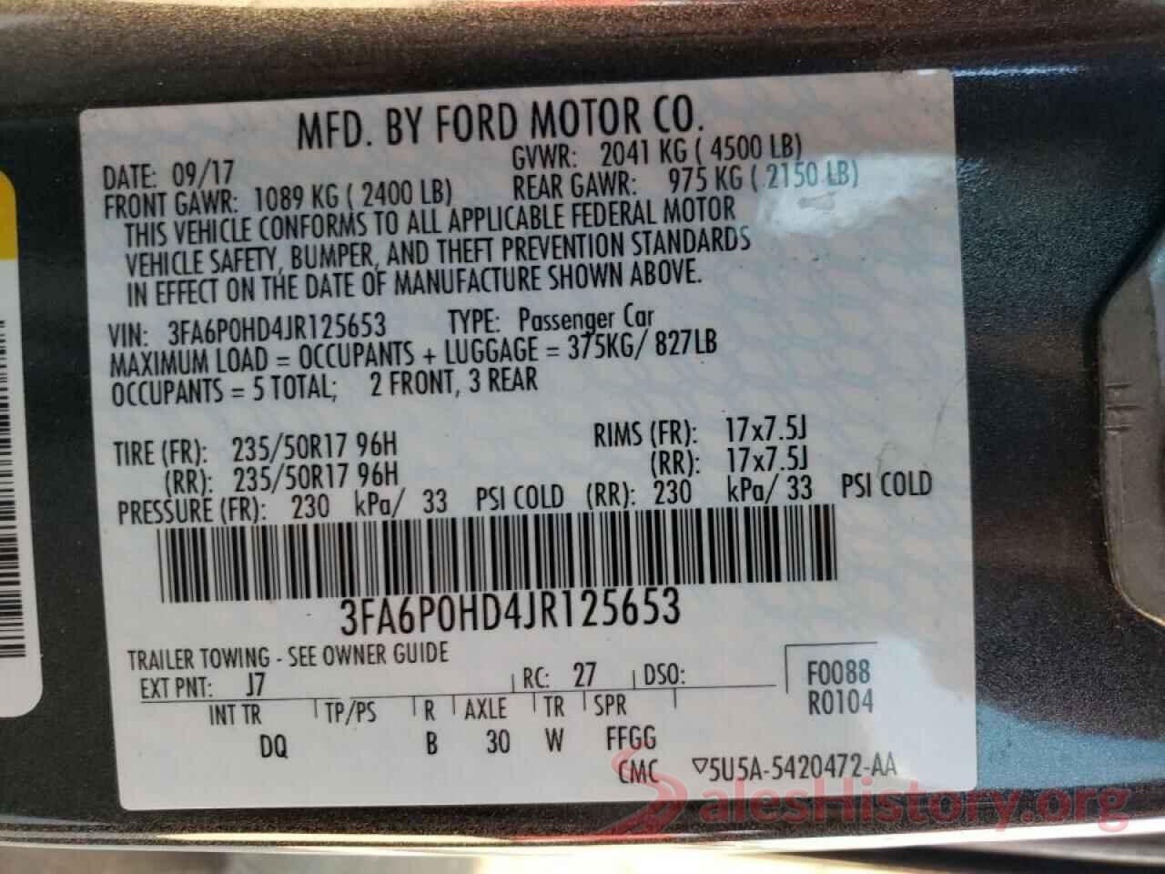 3FA6P0HD4JR125653 2018 FORD FUSION