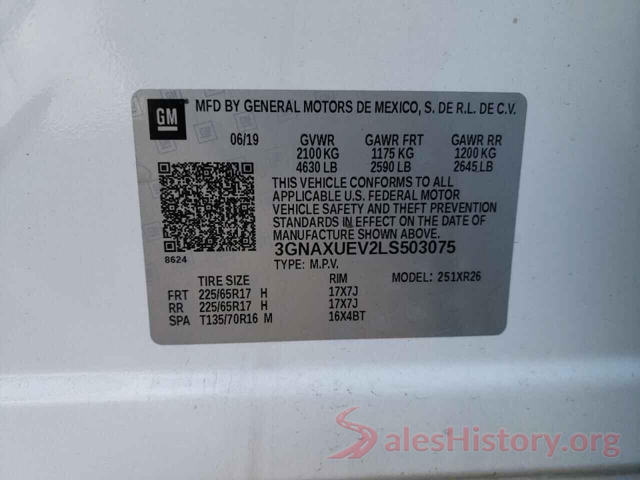 3GNAXUEV2LS503075 2020 CHEVROLET EQUINOX