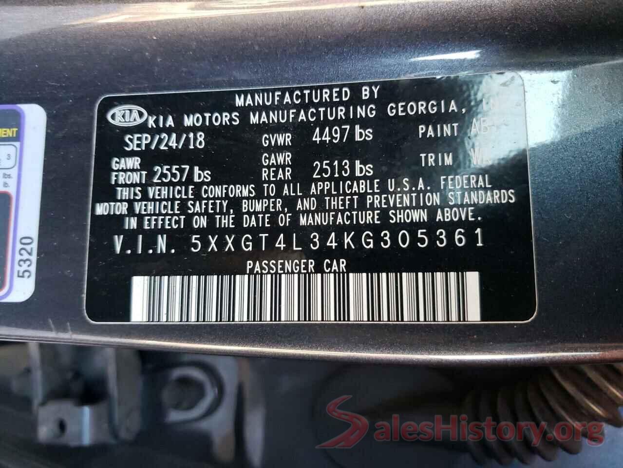 5XXGT4L34KG305361 2019 KIA OPTIMA