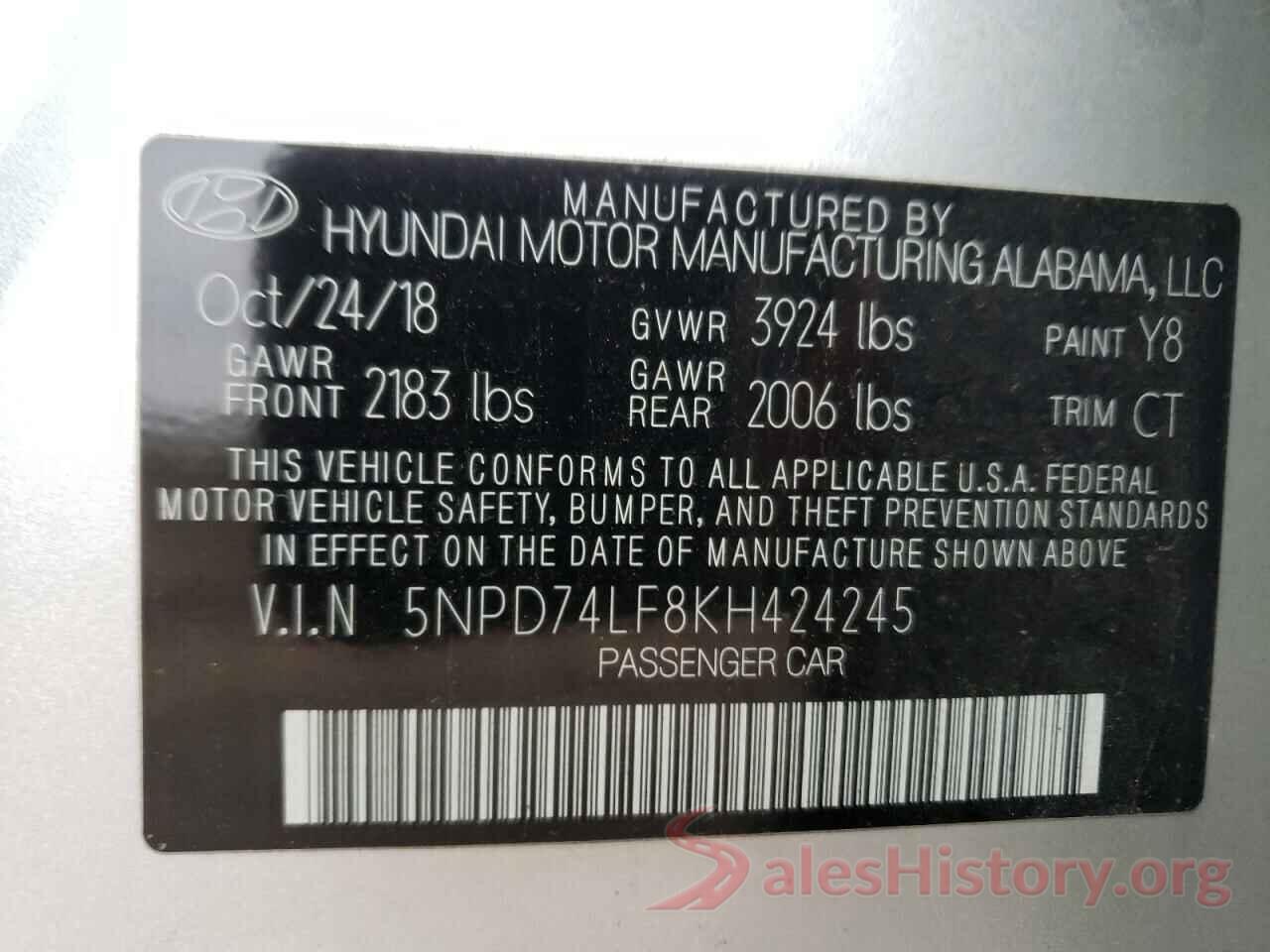 5NPD74LF8KH424245 2019 HYUNDAI ELANTRA