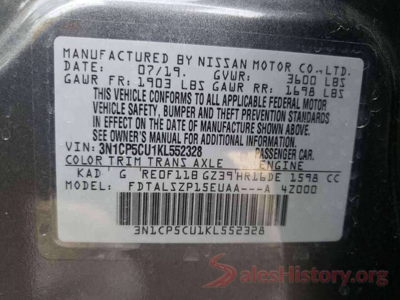 3N1CP5CU1KL552328 2019 NISSAN KICKS