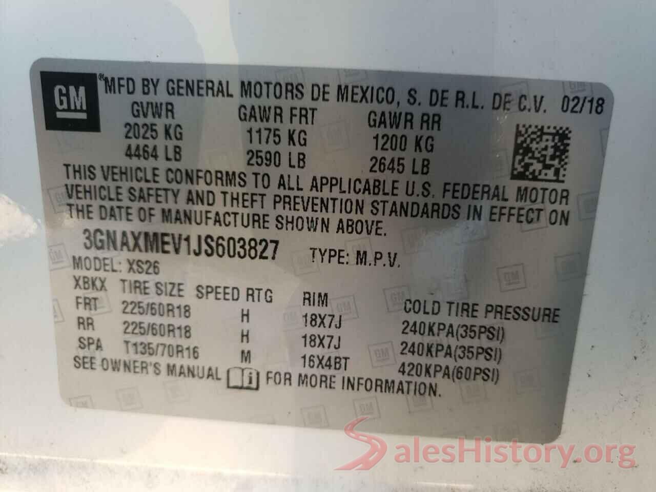 3GNAXMEV1JS603827 2018 CHEVROLET EQUINOX