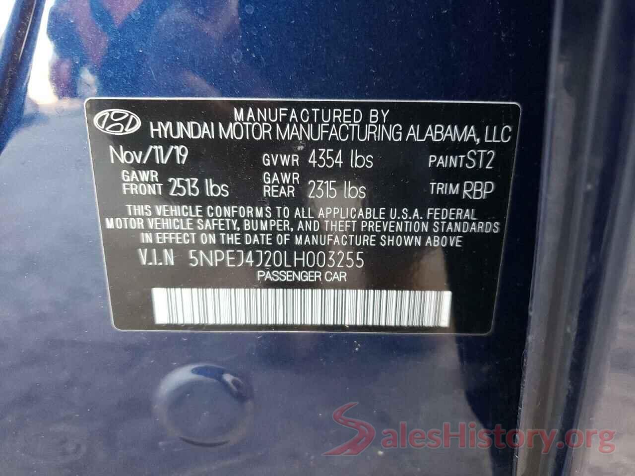 5NPEJ4J20LH003255 2020 HYUNDAI SONATA