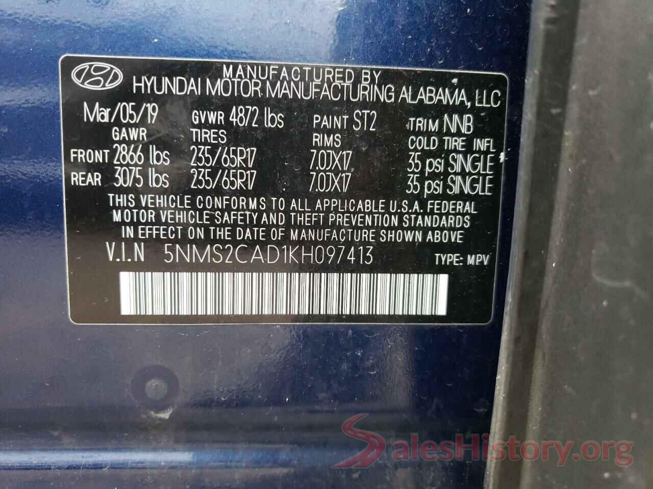 5NMS2CAD1KH097413 2019 HYUNDAI SANTA FE