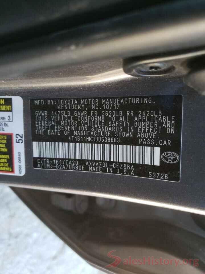 4T1B11HK3JU538683 2018 TOYOTA CAMRY