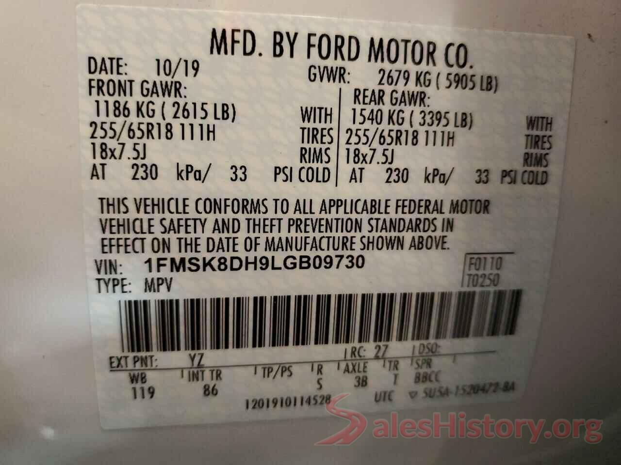 1FMSK8DH9LGB09730 2020 FORD EXPLORER