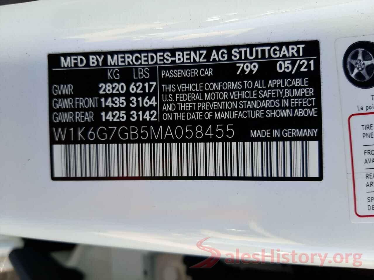 W1K6G7GB5MA058455 2021 MERCEDES-BENZ S-CLASS