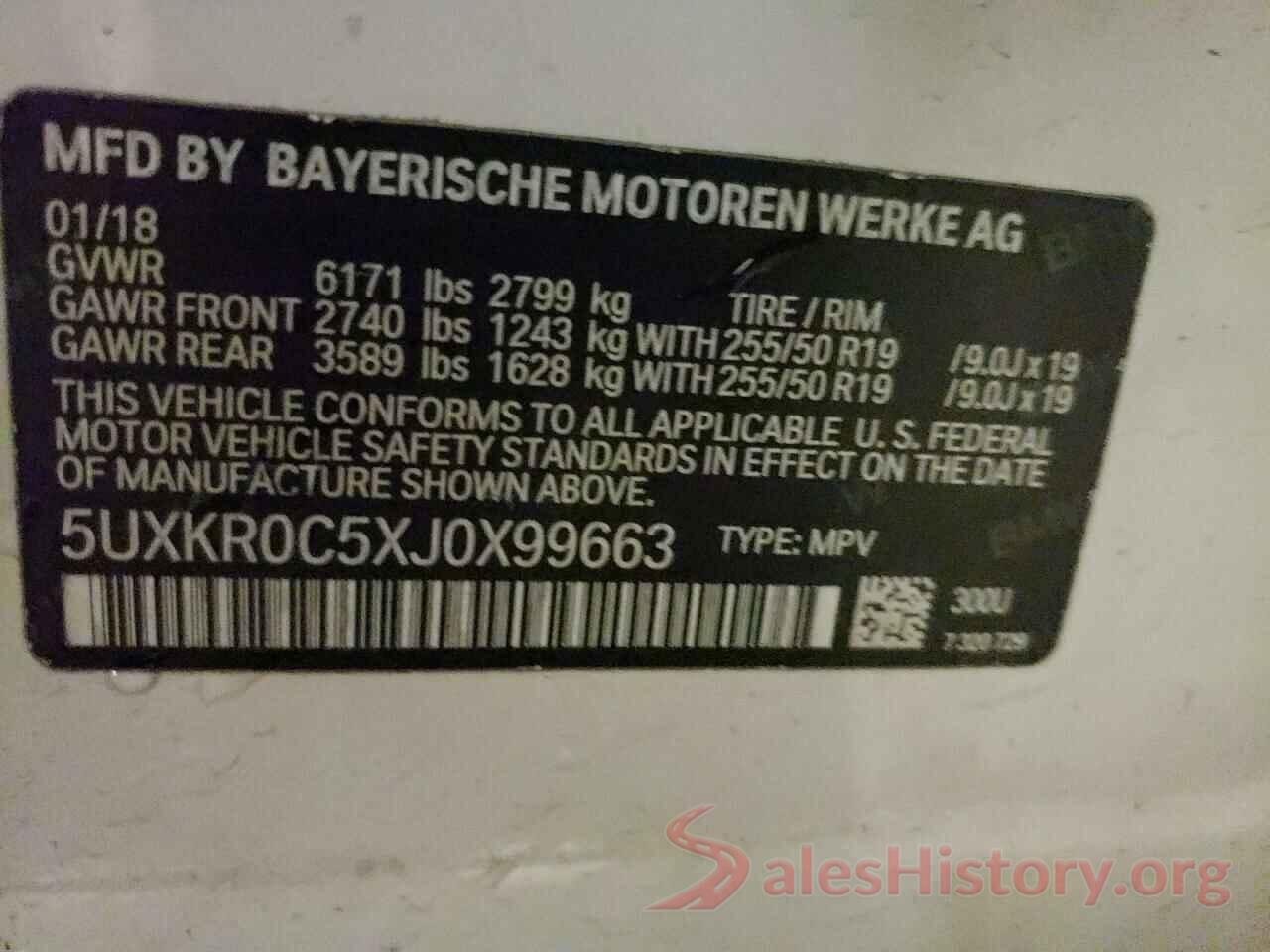 5UXKR0C5XJ0X99663 2018 BMW X5