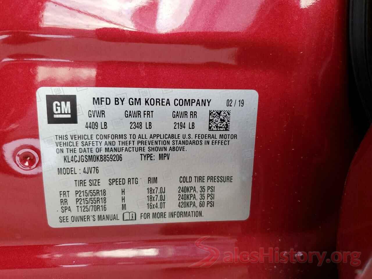 KL4CJGSM0KB859206 2019 BUICK ENCORE