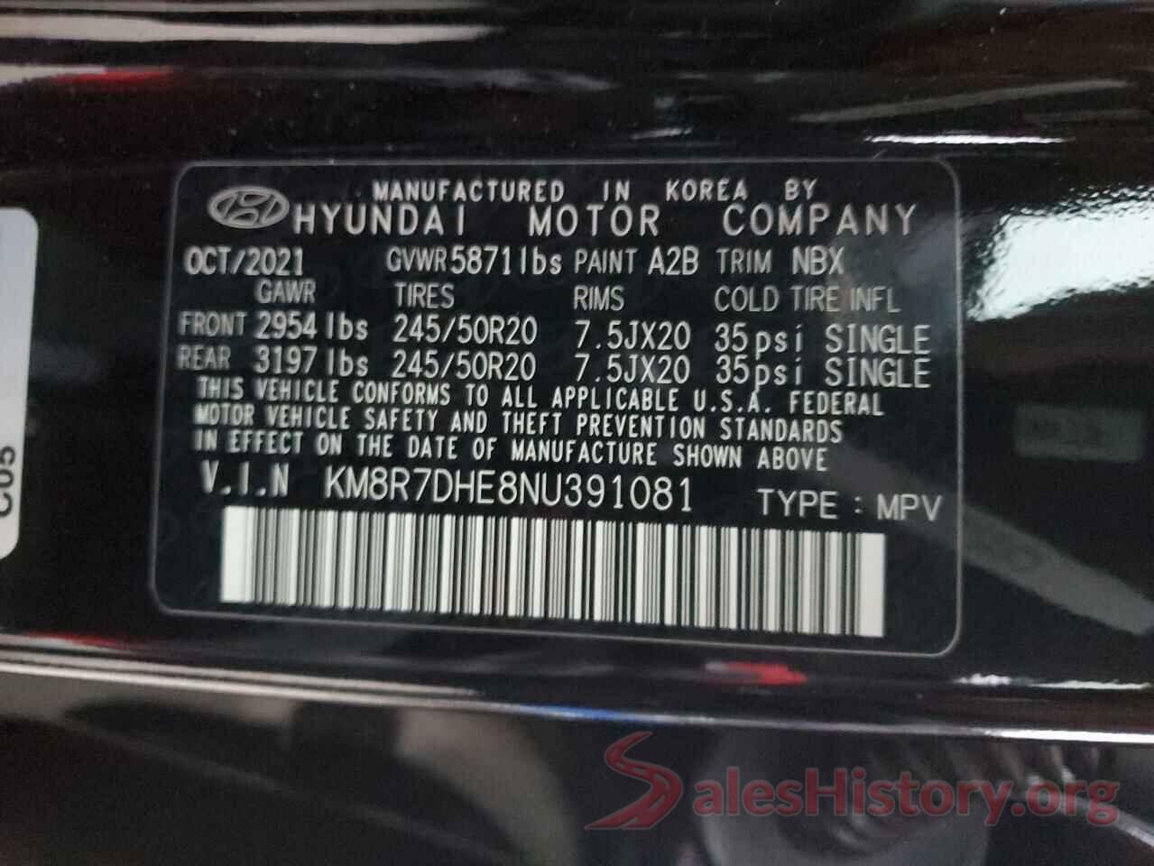 KM8R7DHE8NU391081 2022 HYUNDAI PALISADE