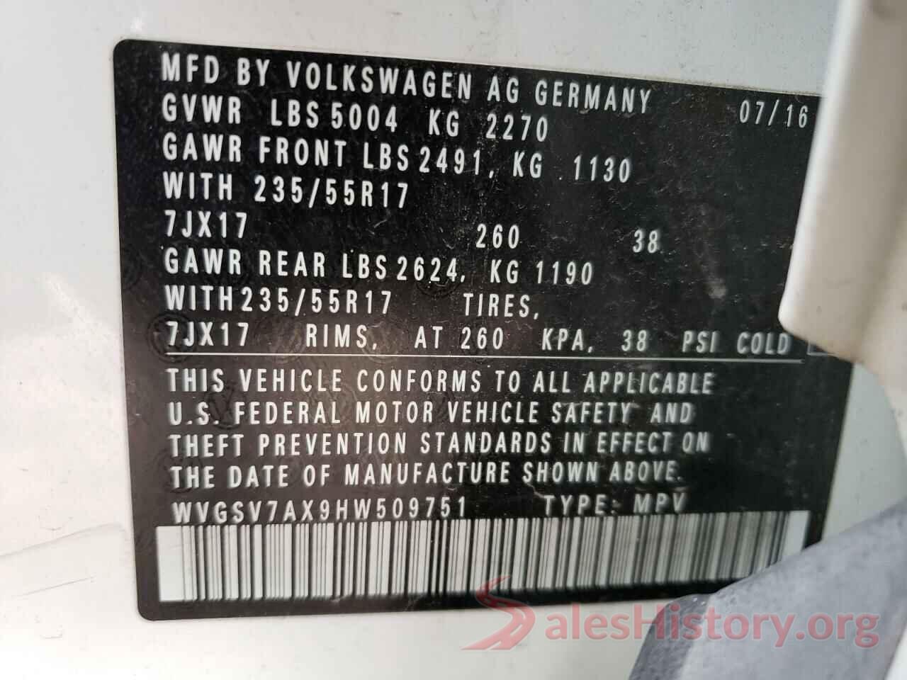 WVGSV7AX9HW509751 2017 VOLKSWAGEN TIGUAN