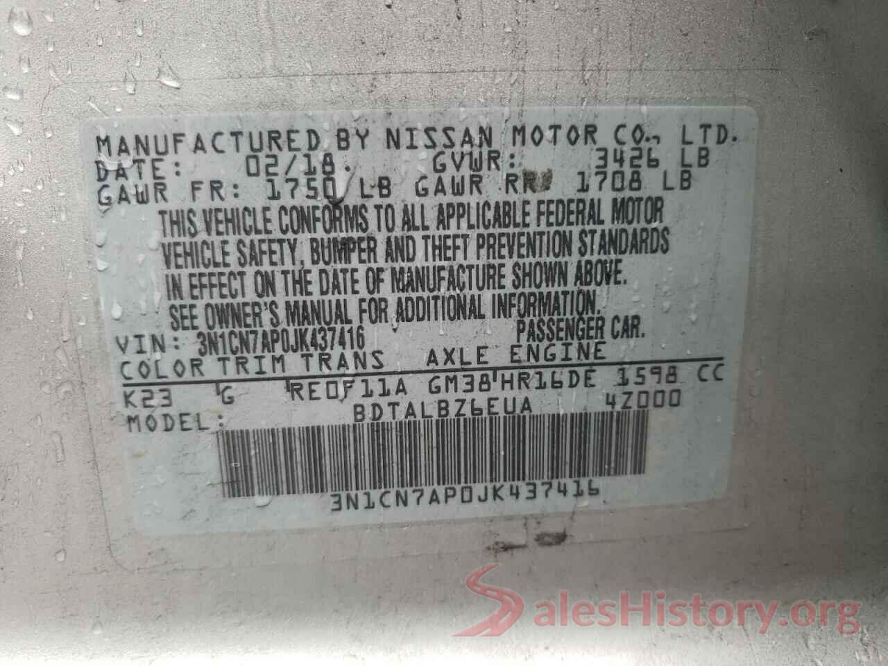 3N1CN7AP0JK437416 2018 NISSAN VERSA