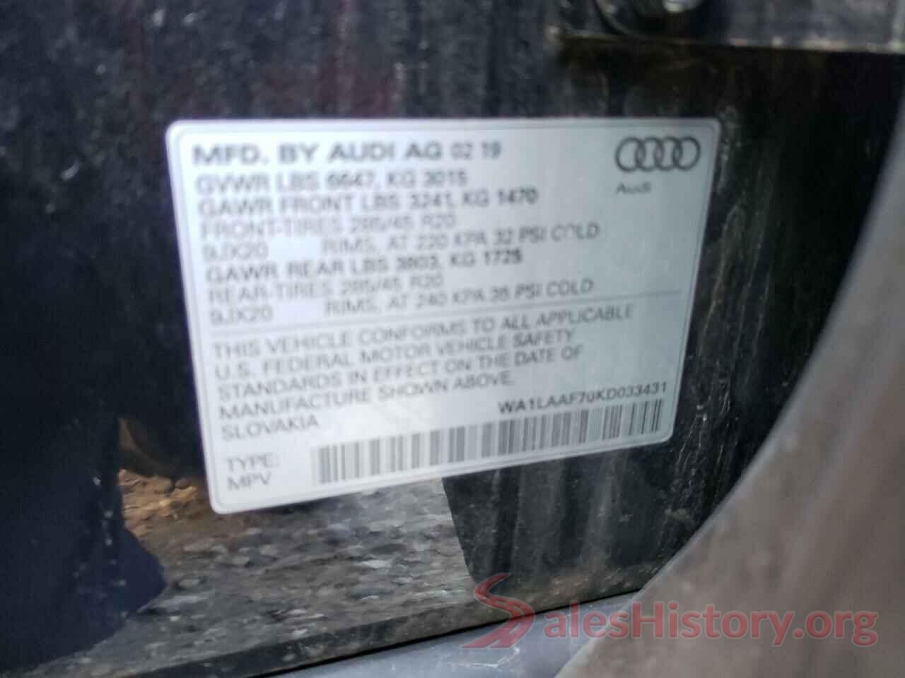 WA1LAAF70KD033431 2019 AUDI Q7