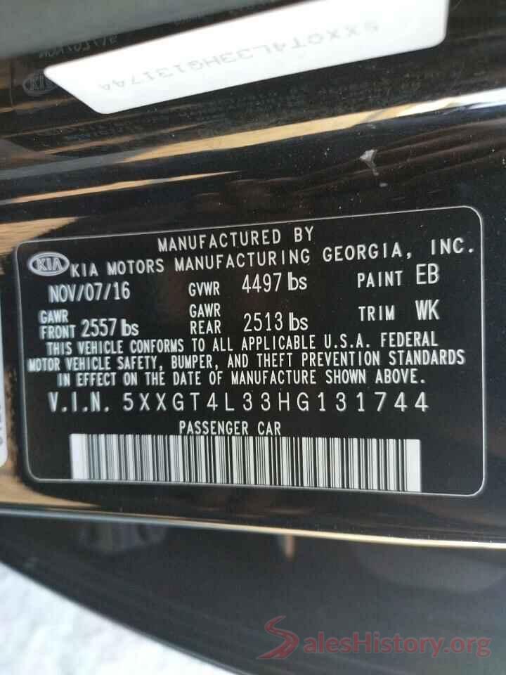 5XXGT4L33HG131744 2017 KIA OPTIMA