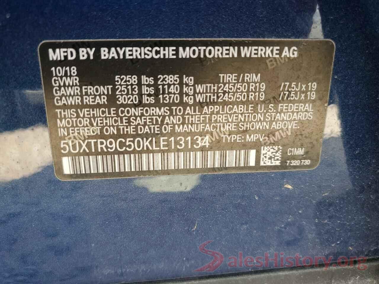 5UXTR9C50KLE13134 2019 BMW X3