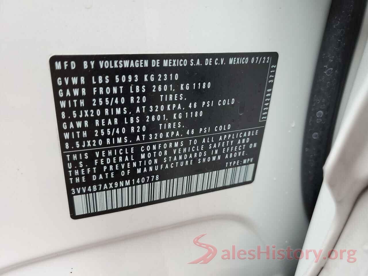 3VV4B7AX9NM140778 2022 VOLKSWAGEN TIGUAN