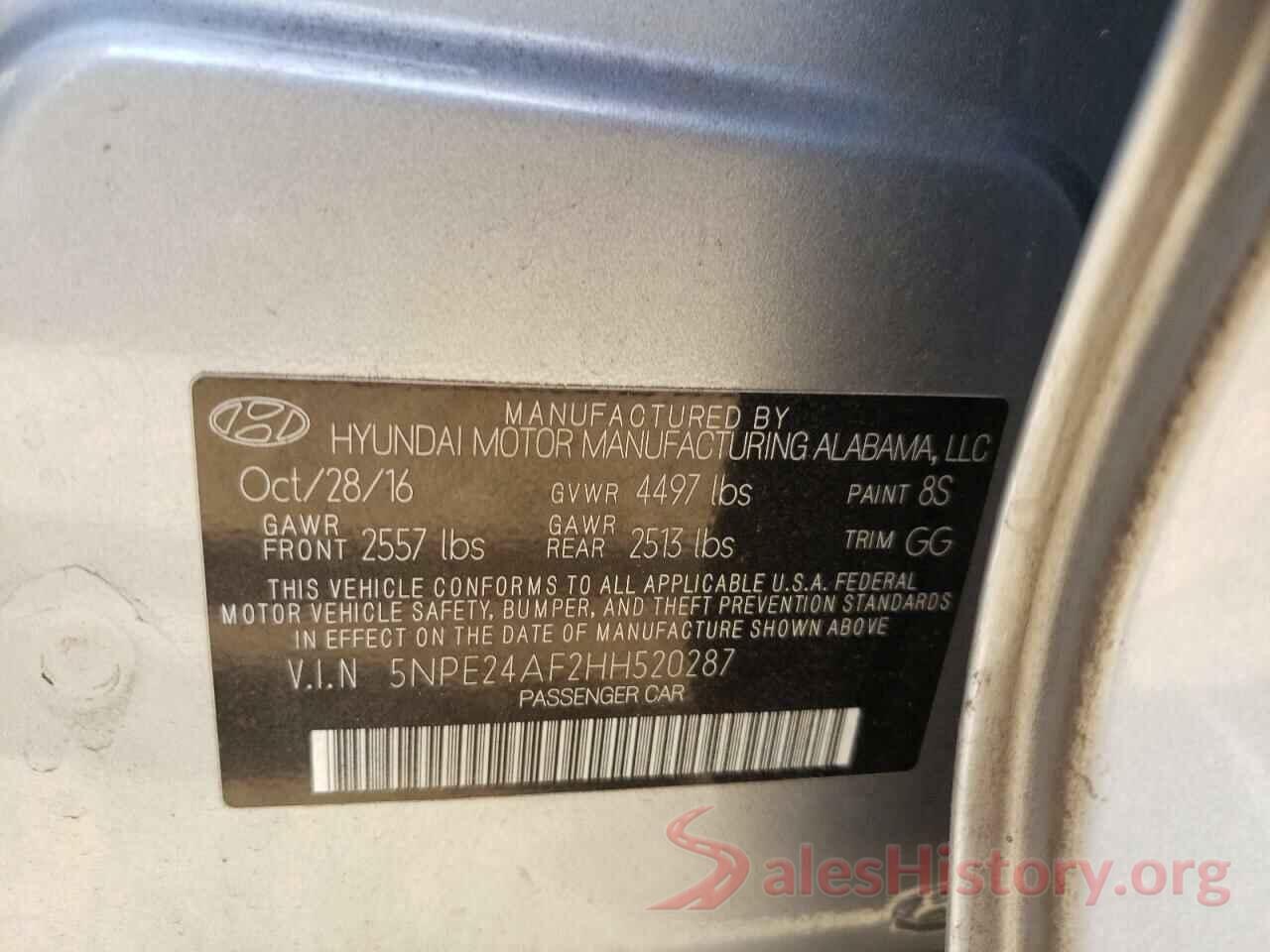 5NPE24AF2HH520287 2017 HYUNDAI SONATA