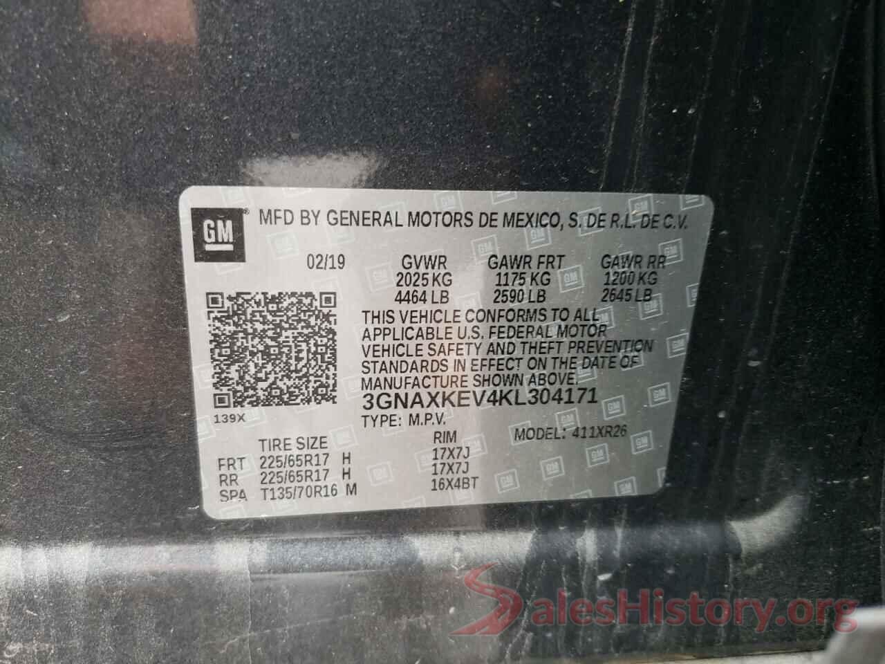 3GNAXKEV4KL304171 2019 CHEVROLET EQUINOX