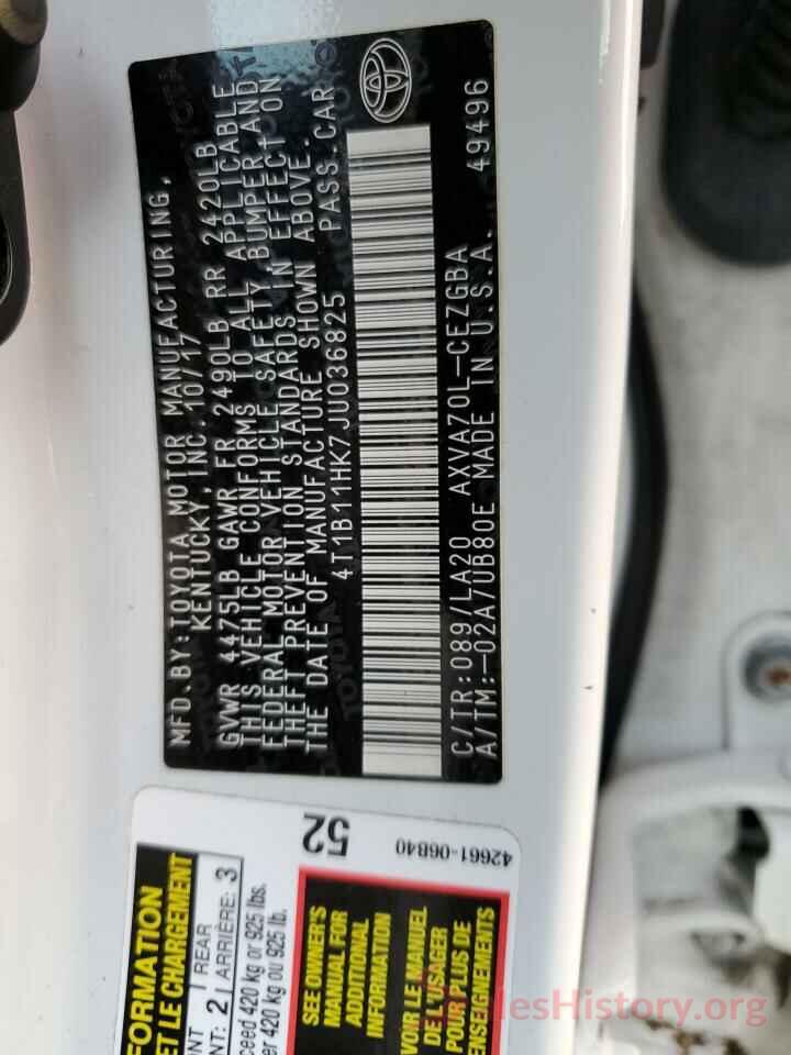 4T1B11HK7JU036825 2018 TOYOTA CAMRY