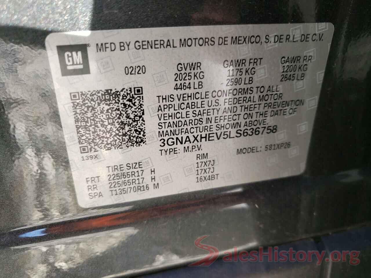 3GNAXHEV5LS636758 2020 CHEVROLET EQUINOX