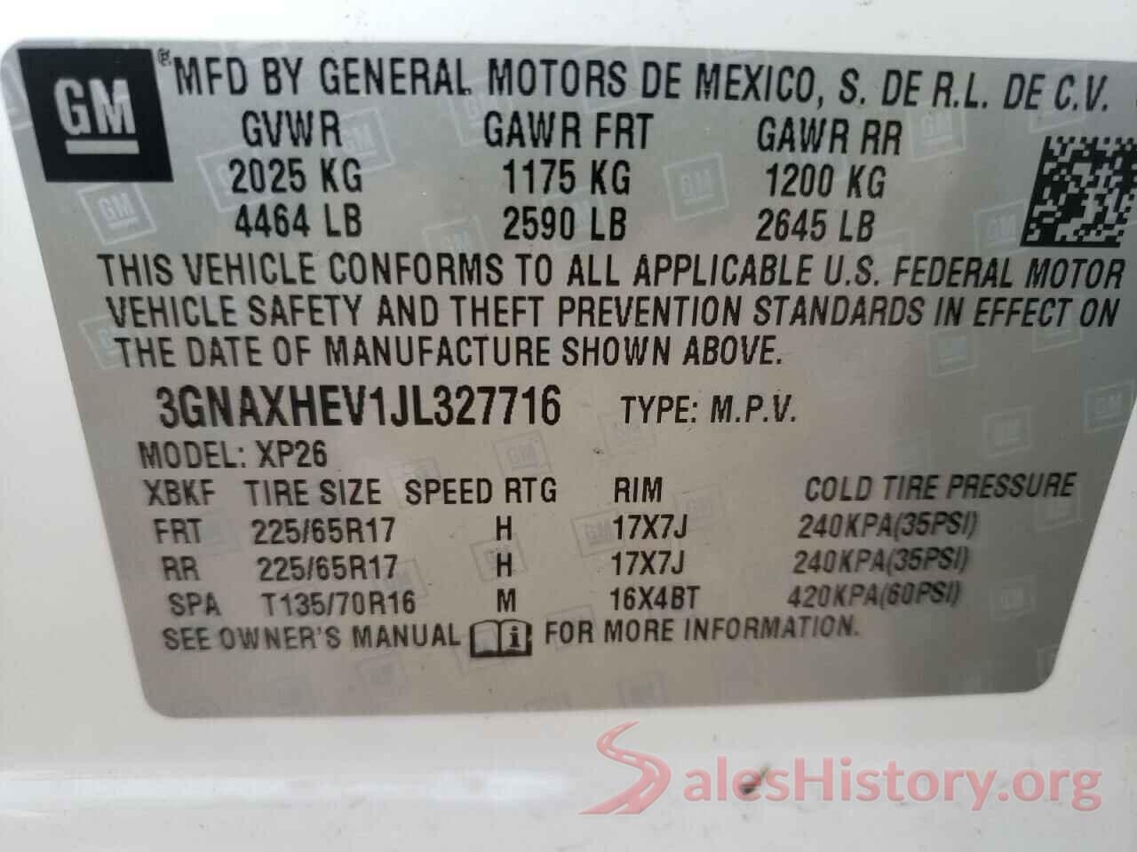 3GNAXHEV1JL327716 2018 CHEVROLET EQUINOX