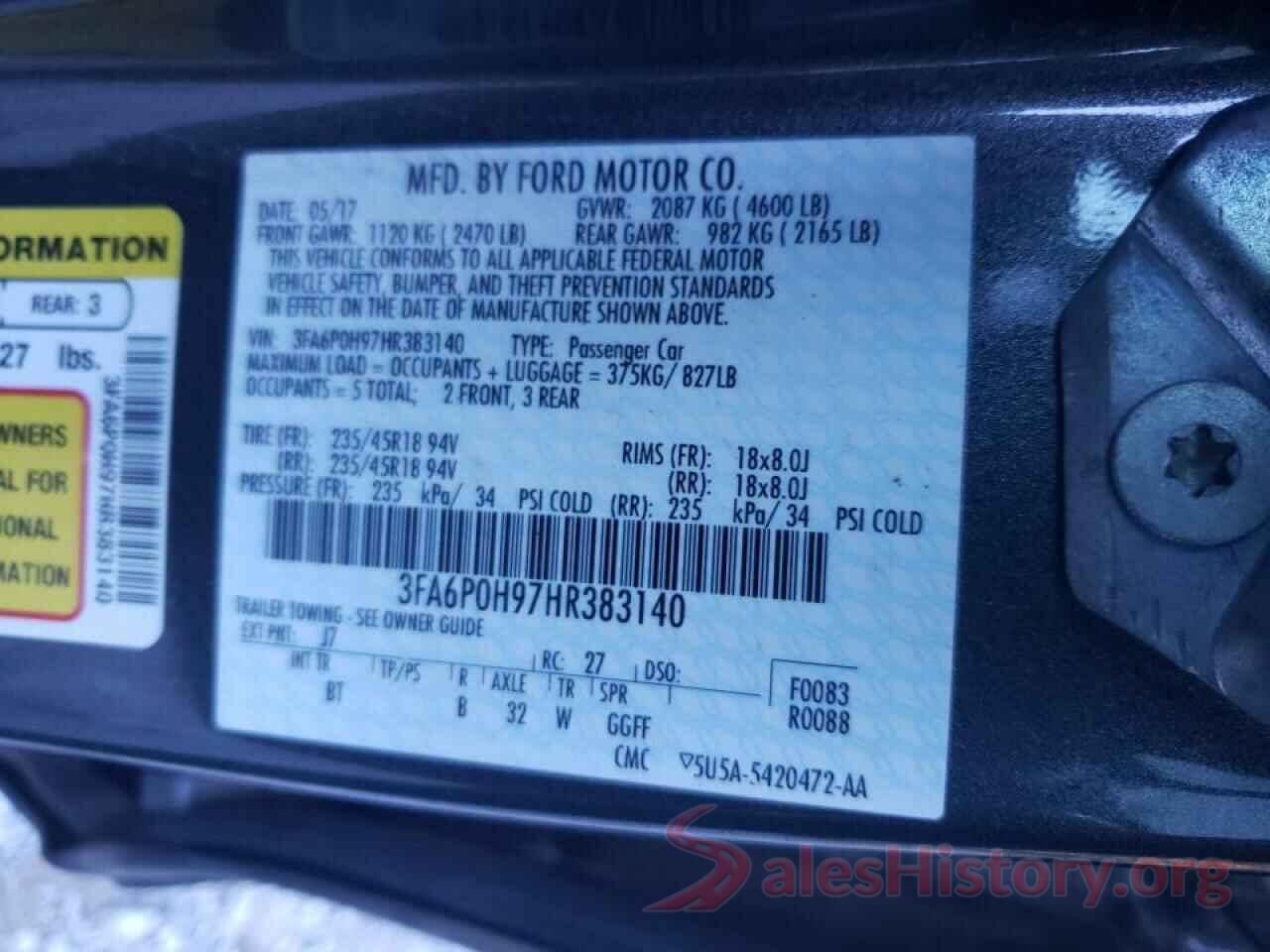 3FA6P0H97HR383140 2017 FORD FUSION