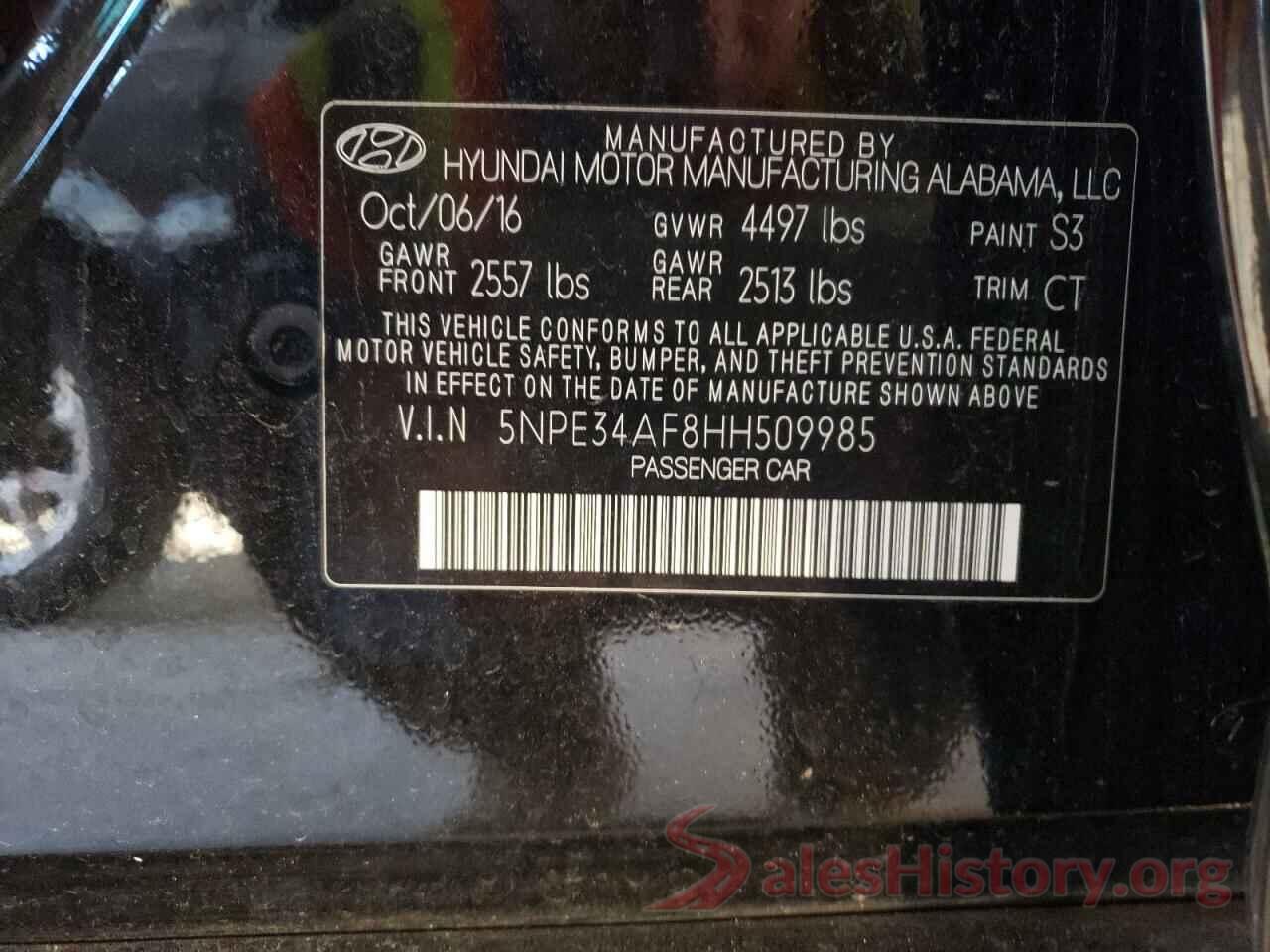 5NPE34AF8HH509985 2017 HYUNDAI SONATA