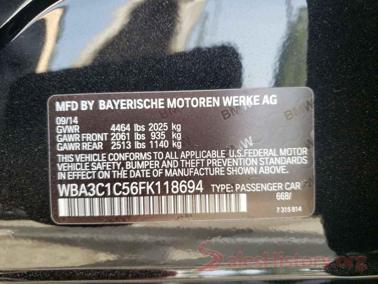 WBA3C1C56FK118694 2015 BMW 3 SERIES