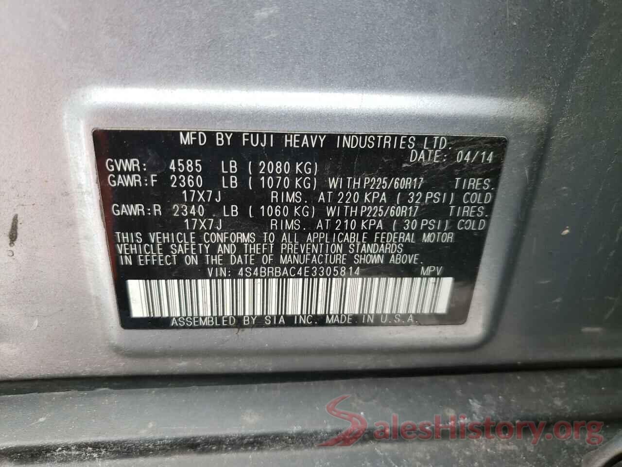 4S4BRBAC4E3305814 2014 SUBARU OUTBACK