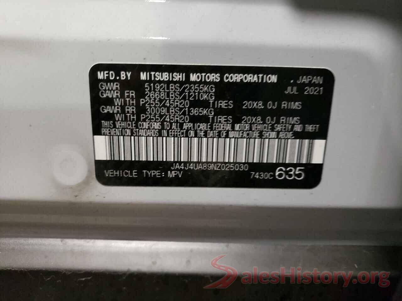 JA4J4UA89NZ025030 2022 MITSUBISHI OUTLANDER